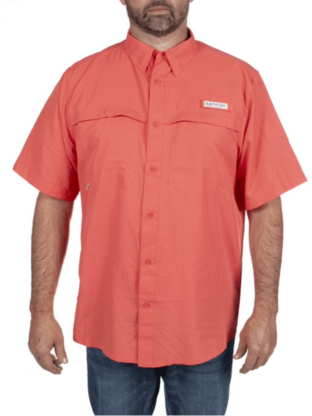 Realtree Men's Short Sleeve Premier Fishing Shirt, Deep Sea Coral, Size Medium